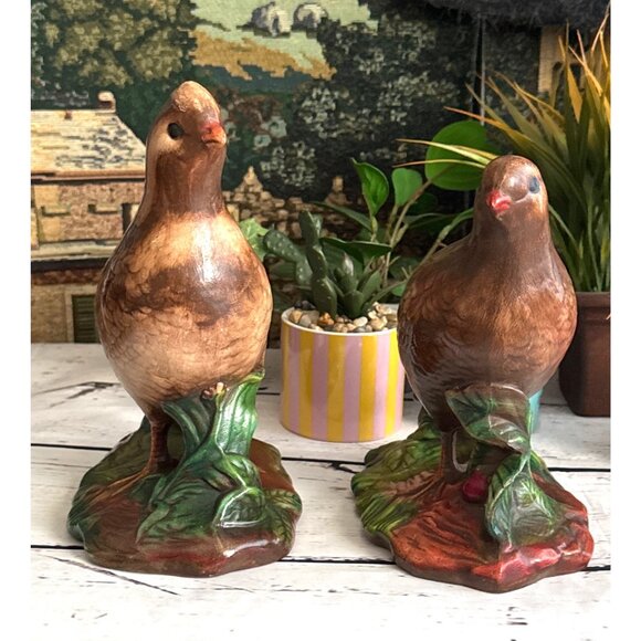 Vintage Ceramic Quail Figurines Brown & Green Bird Decor Set Of 2 - Picture 2 of 6